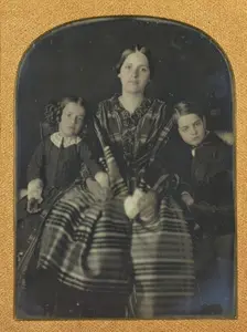 Portrait of a Seated Woman with a Young Girl and Boy on Either Side, about 1850s. Creator: Unknown