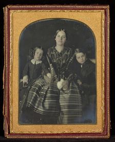 Portrait of a Seated Woman with a Young Girl and Boy on Either Side, about 1850s. Creator: Unknown