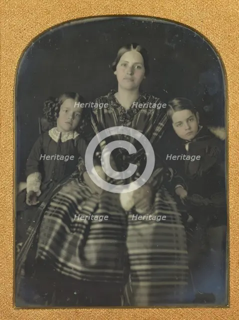 Portrait of a Seated Woman with a Young Girl and Boy on Either Side, about 1850s. Creator: Unknown.