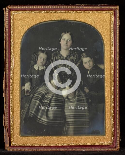 Portrait of a Seated Woman with a Young Girl and Boy on Either Side, about 1850s. Creator: Unknown.