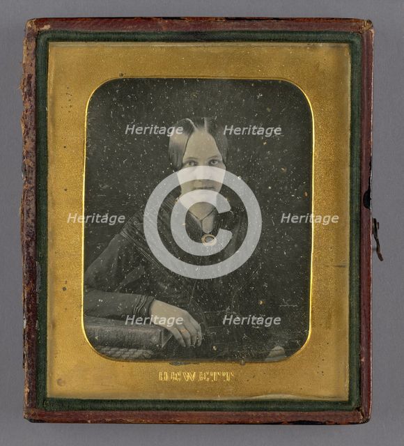 Portrait of a Seated Woman with Arm on Book, about 1845. Creator: John M Hewitt.