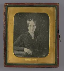 Portrait of a Seated Woman with Arm on Book, about 1845. Creator: John M Hewitt