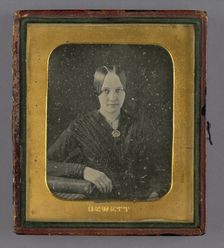 Portrait of a Seated Woman with Arm on Book, about 1845. Creator: John M Hewitt