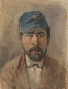 Portrait of a soldier in a blue cap, 1880-1910. Creator: Ladislav Mednyanszky