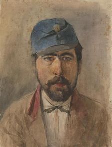 Portrait of a soldier in a blue cap, 1880-1910. Creator: Ladislav Mednyanszky
