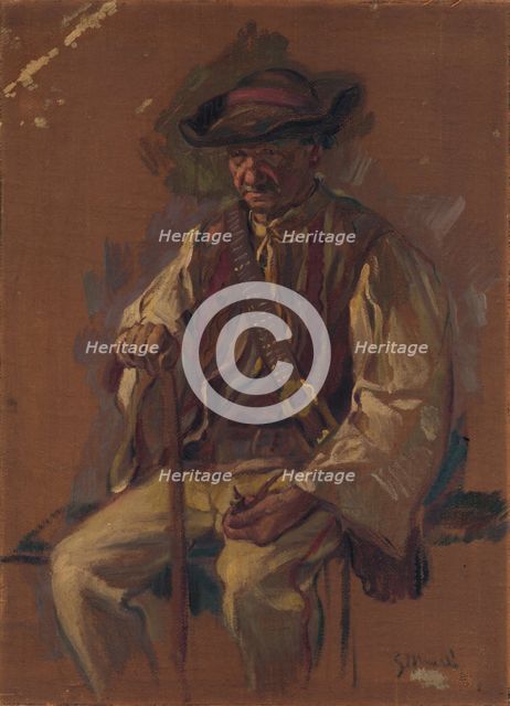 Portrait of a Standing Man in a Folk Costume, 1925-1930. Creator: Gustav Mally.