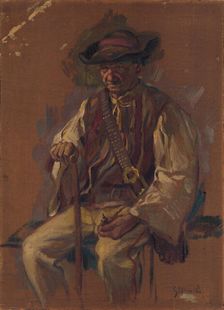 Portrait of a Standing Man in a Folk Costume, 1925-1930. Creator: Gustav Mally