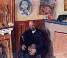 Portrait of Ambroise Vollard (1865-1939) with his cat , c. 1924. Creator: Bonnard, Pierre (1867-1947)