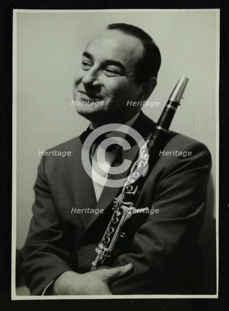 Portrait of American clarinetist Peanuts Hucko, 1950s. Creator: Denis Williams.