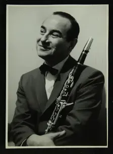 Portrait of American clarinetist Peanuts Hucko, 1950s. Creator: Denis Williams