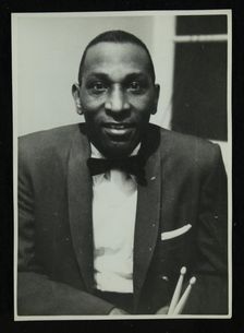 Portrait of American drummer Cozy Cole, 1950s. Creator: Denis Williams