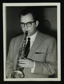 Portrait of American saxophonist Lennie Niehaus, 1950s. Creator: Denis Williams