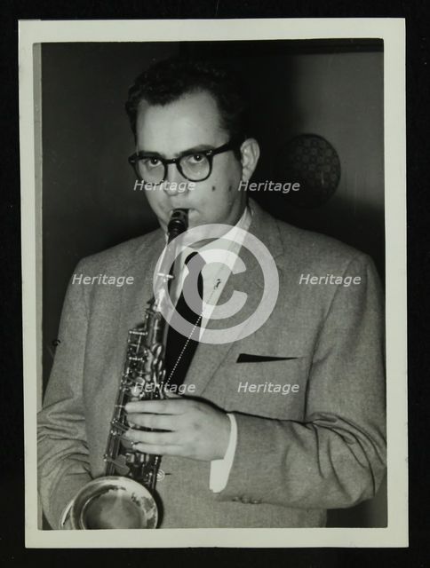 Portrait of American saxophonist Lennie Niehaus, 1950s. Creator: Denis Williams.