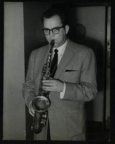 Portrait of American saxophonist Lennie Niehaus, 1950s. Creator: Denis Williams
