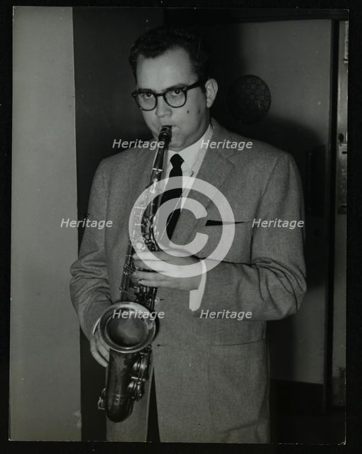 Portrait of American saxophonist Lennie Niehaus, 1950s. Creator: Denis Williams.