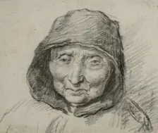 Portrait of an elderly woman, full face, unknown date. Creator: Anon