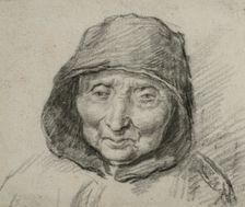 Portrait of an elderly woman, full face, unknown date. Creator: Anon