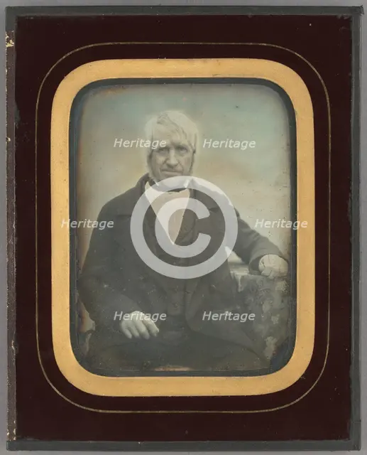 Portrait of an elderly man with white hair and muttonchop whiskers, about 1845. Creator: Unknown.