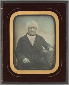 Portrait of an elderly man with white hair and muttonchop whiskers, about 1845. Creator: Unknown