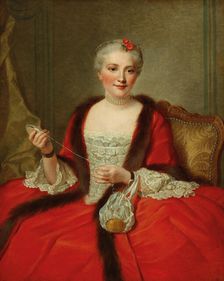 Portrait of an elegant lady, holding a weaving shuttle, 1751. Creator: Allais, Pierre (1700-1782)