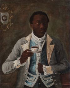 Portrait of an Elegantly-Attired Man Holding a Porcelain Cup and Saucer, 18th century. Creator: Anonymous
