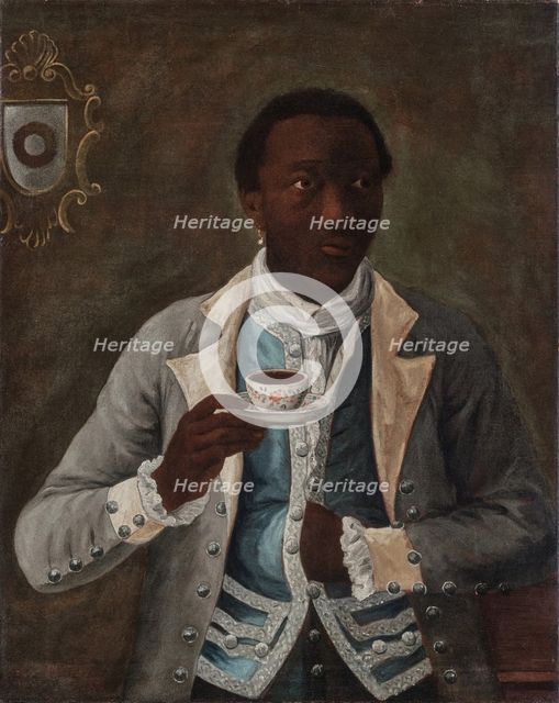 Portrait of an Elegantly-Attired Man Holding a Porcelain Cup and Saucer, 18th century. Creator: Anonymous.