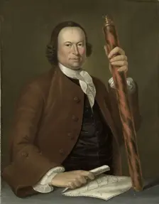 Portrait of an Officer at Sea with Coastal Map and Binoculars in his Hand, 1760. Creator: John Greenwood