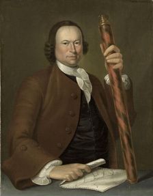 Portrait of an Officer at Sea with Coastal Map and Binoculars in his Hand, 1760. Creator: John Greenwood
