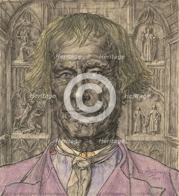 Portrait of an Old Peasant in Front of a Cathedral, 1904. Creator: Toorop, Jan (1858-1928).