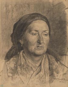 Portrait of an old woman in a scarf, 1881. Creator: Jeno Jendrassik