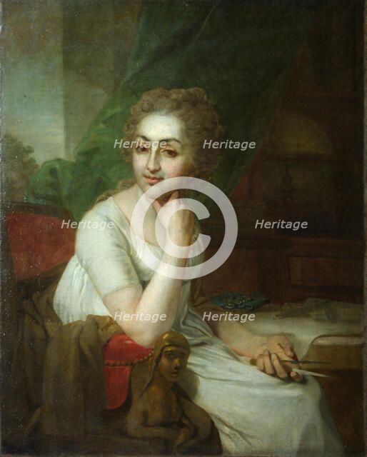 Portrait of an Unknown Woman with Compass in her Hand (Praskovia Golitsyna?). Artist: Borovikovsky, Vladimir Lukich (1757-1825)