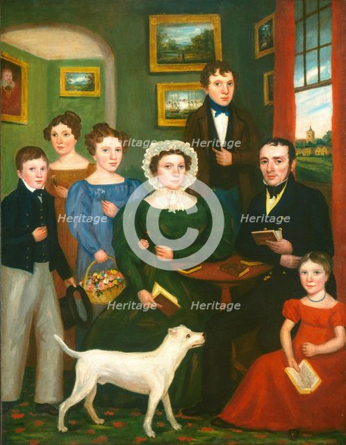 Portrait of an Unknown Family with a Terrier, c. 1825/1835. Creator: Unknown.