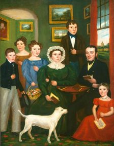 Portrait of an Unknown Family with a Terrier, c. 1825/1835. Creator: Unknown