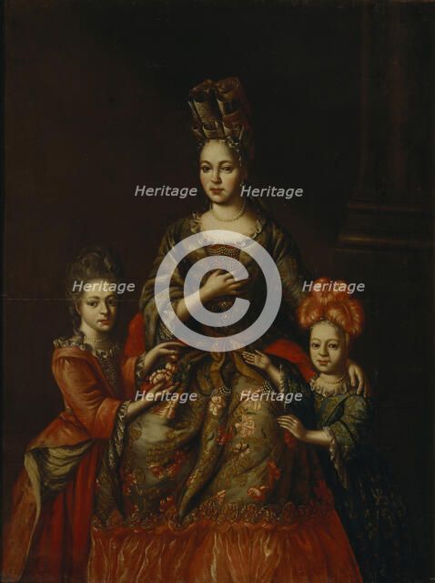 Portrait of Anastasiya Yakovlevna Naryshkina with children Alexandra Kirillovna und Tatyana Kirillovna, Early 18th cen.. Artist: Anonymous  