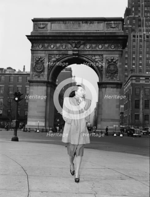 Portrait of Ann Hathaway, Washington Square, New York, N.Y., ca. May 1947. Creator: William Paul Gottlieb.