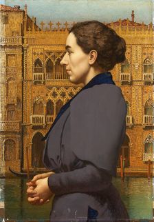 Portrait of Anna Cossmann before Ca d’Oro in Venice, 1894. Creator: Karl von Pidoll