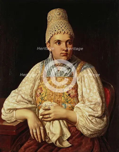 Portrait of Anna Filatova, a Merchant's Wife, 1840. Creator: Unknown.