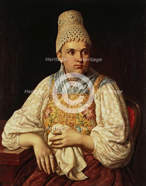 Portrait of Anna Filatova, a Merchant's Wife, 1840. Creator: Unknown.