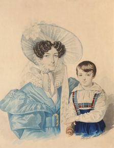 Portrait of Anna Platonovna Plautina (1808-1886) with her son, 1830s. Creator: Hampeln, Carl, von (1794-after 1880)