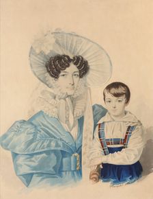 Portrait of Anna Platonovna Plautina (1808-1886) with her son, 1830s. Creator: Hampeln, Carl, von (1794-after 1880)