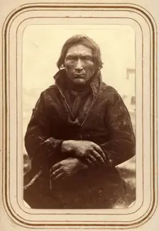 Portrait of Abmut Merak, 60 years old, Sjokksjokk Sami village, Jokkmokk parish, 1868. Creator: Lotten von Duben
