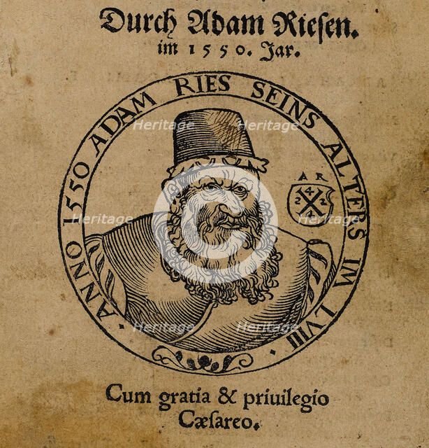 Portrait of Adam Riese (1492-1559). From "Rechenung nach der lenge, auff den Linihen..., 1550. Creator: Anonymous.