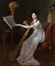 Portrait of Adèle Papin playing the harp, 1799. Creator: Guillon-Lethière, Guillaume (1760-1832)