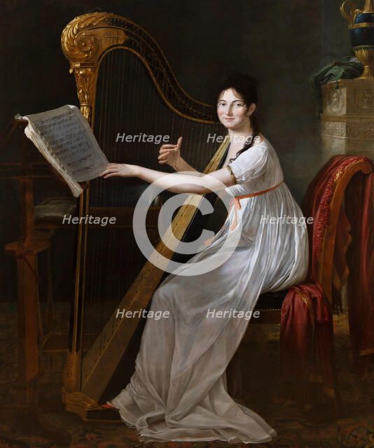 Portrait of Adèle Papin playing the harp, 1799. Creator: Guillon-Lethière, Guillaume (1760-1832).