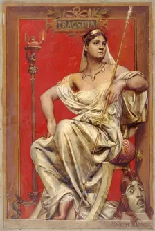 Portrait of Adeline Dudlay (1858-1934), in allegory of tragedy, c1885. Creator: Joseph Blanc