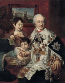 Portrait of Admiral Count Grigory Grigoryevich Kushelev (1754-1833) with children, 1801. Artist: Borovikovsky, Vladimir Lukich (1757-1825)
