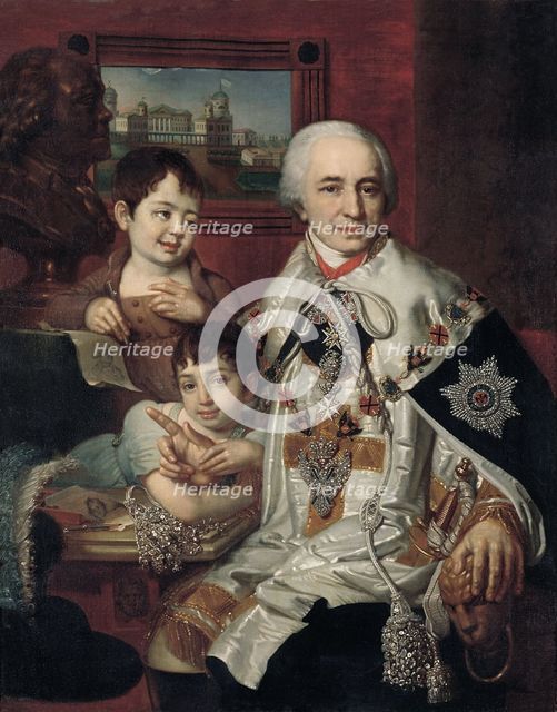 Portrait of Admiral Count Grigory Grigoryevich Kushelev (1754-1833) with children, 1801. Artist: Borovikovsky, Vladimir Lukich (1757-1825)