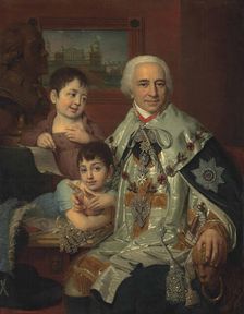 Portrait of Admiral Count Grigory Grigoryevich Kushelev (1754-1833) with children, 1809