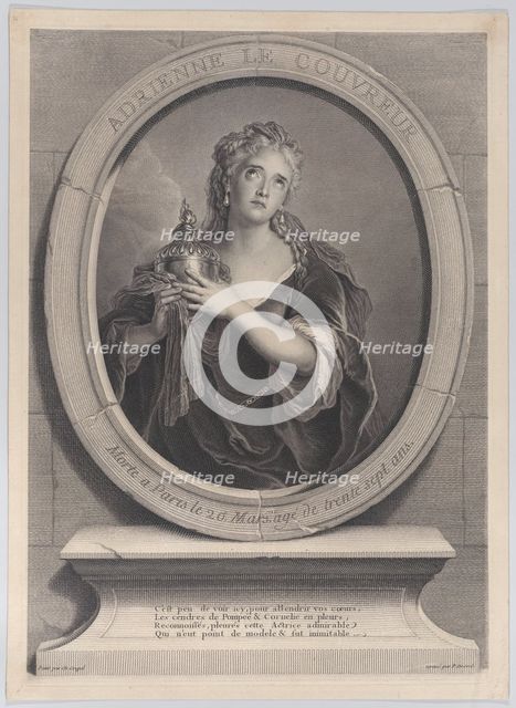 Portrait of Adrienne Lecouvreur as Cornelia in Corneille's "La Mort de Pompée", 1730. Creator: Pierre Imbert Drevet.