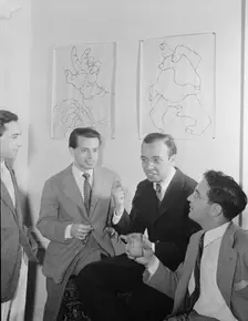 Portrait of Ahmet M. Ertegun, Nesuhi Ertegun, and William P. Gottlieb..., Washington, D.C., ca1940. Creator: Delia Potofsky Gottlieb
